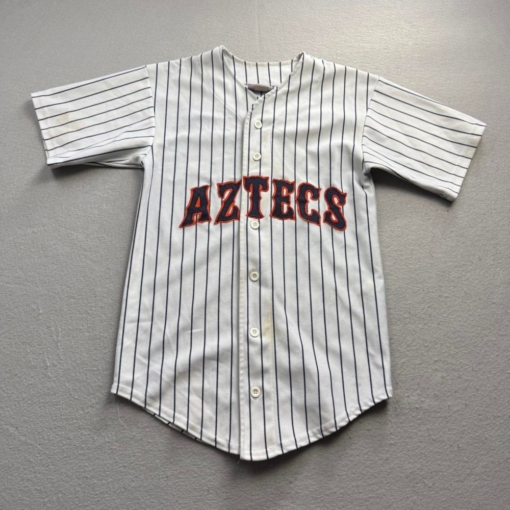 Vintage Aztecs Pinstripe Baseball Jersey Delgado #4 Youth Size